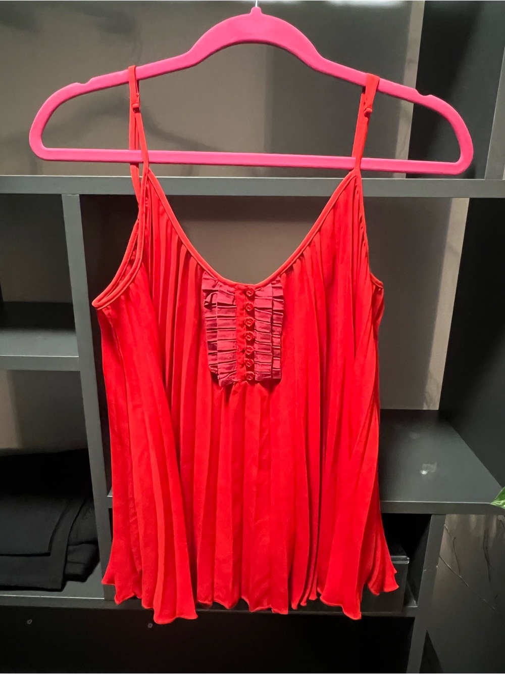 ☀️ Free People Vintage Red Accordion Pleated Front Button Placket Camisole - Picture 2 of 8